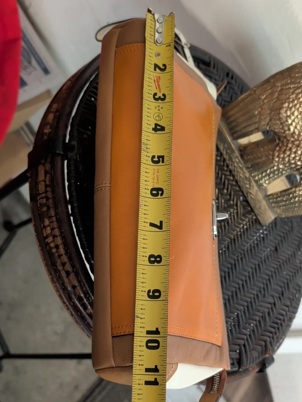COACH PARK COLORBLOCK LEATHER CLUTCH ORANGE & BROWN